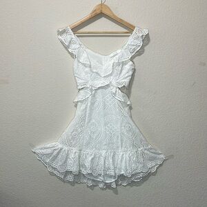 ASTR the Label Elora Ivory Eyelet Cutout Skater Dress Size Small